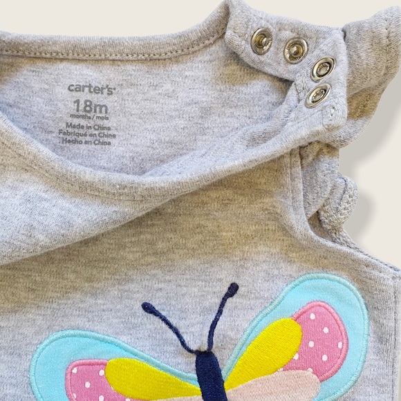 Carter’s 18M Soft Gray Flutter Sleeve Butterfly Snap Onesie - Picture 4 of 5